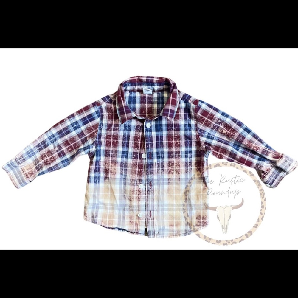 Toddler 18-24 Months Hand Distressed Bleached Flannel Button Up